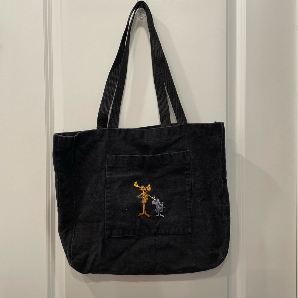 Vintage 1996 Rocky and Bullwinkle Black Tote Bag Universal Studios